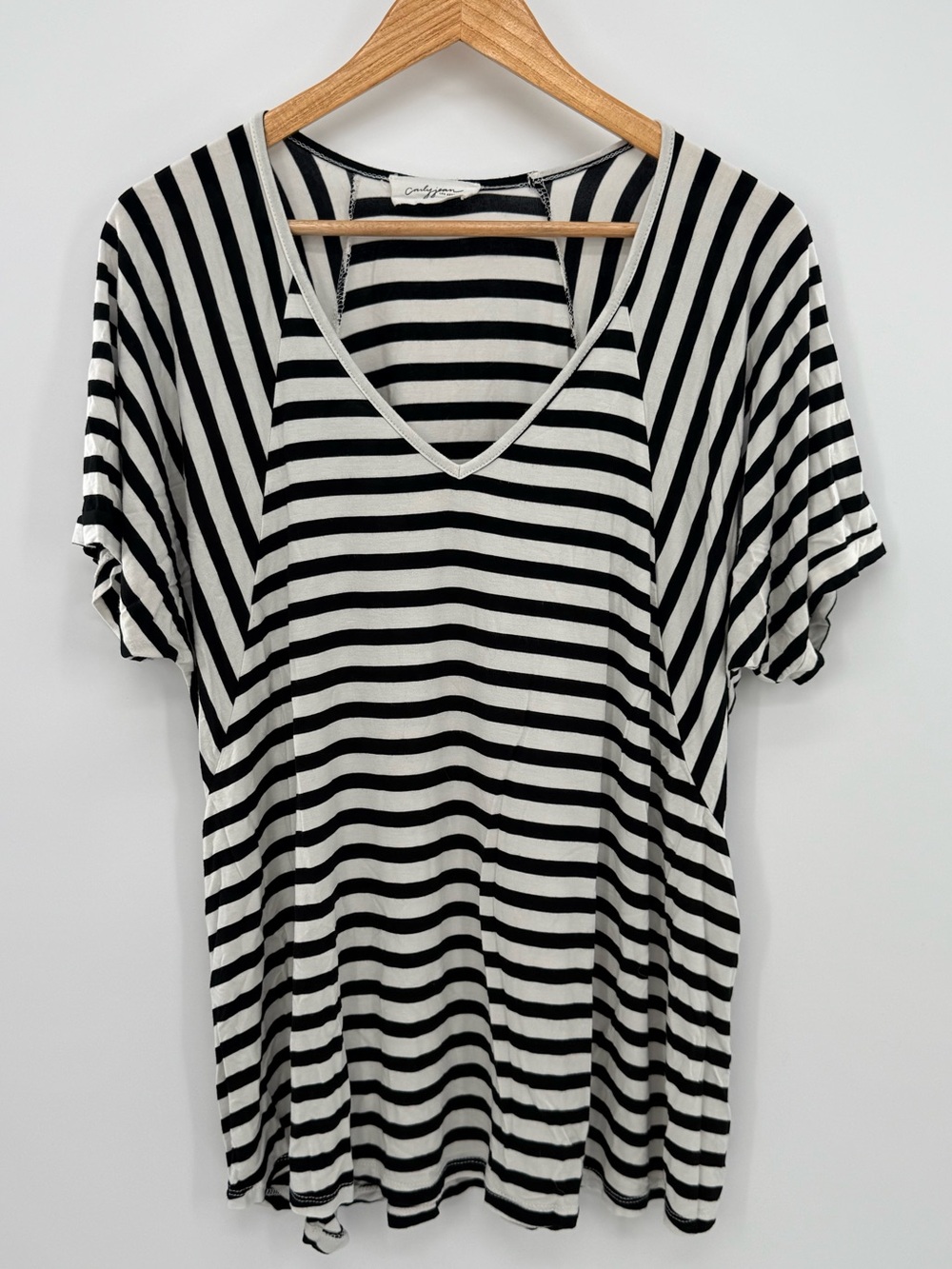 Carly Jean Los Angeles Black White Striped V Neck Dolman Sleeve Modal Top Medium - Picture 2 of 8